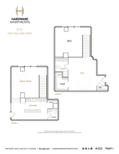 Floor plan for 1 bed, 1.5 baths, 1311 sqft